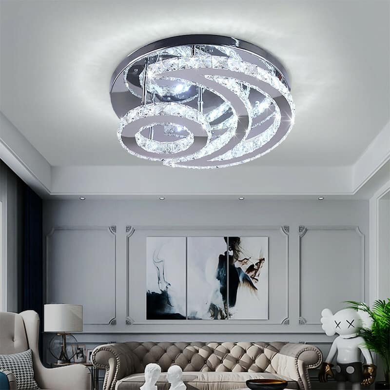 Modern Crystal Moon Shaped Ceiling Light Fixture LED Chandelier Lamp - 15.7" x 3.5"