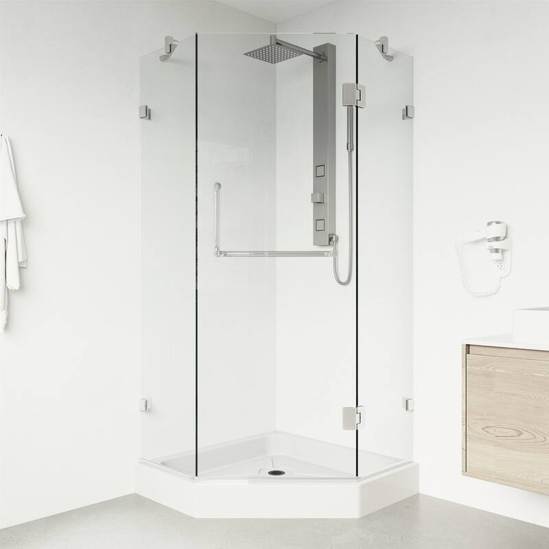 VIGO Piedmont 36"D x 36"W x 79"H Frameless Hinged Neo-Angle Shower Enclosure and Base - Chrome
