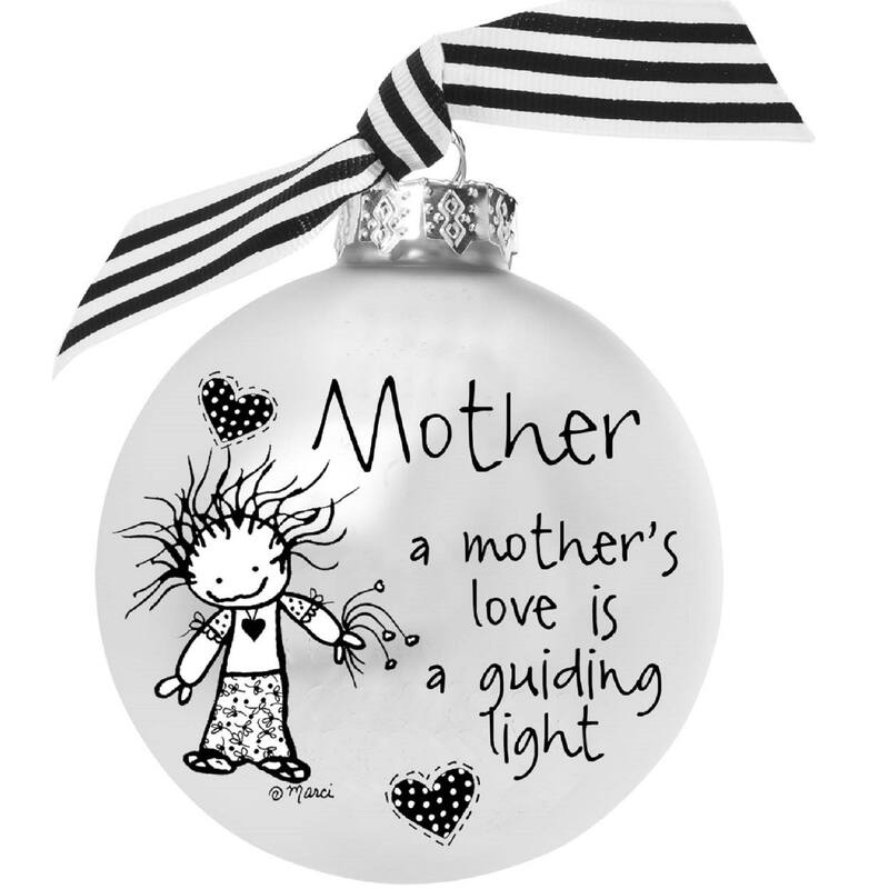 Matte "Mother" Print Christmas Ball Ornament 4" 100mm White Black