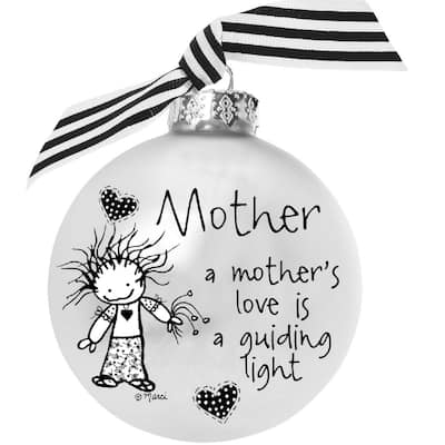 Matte "Mother" Print Christmas Ball Ornament 4" 100mm White Black