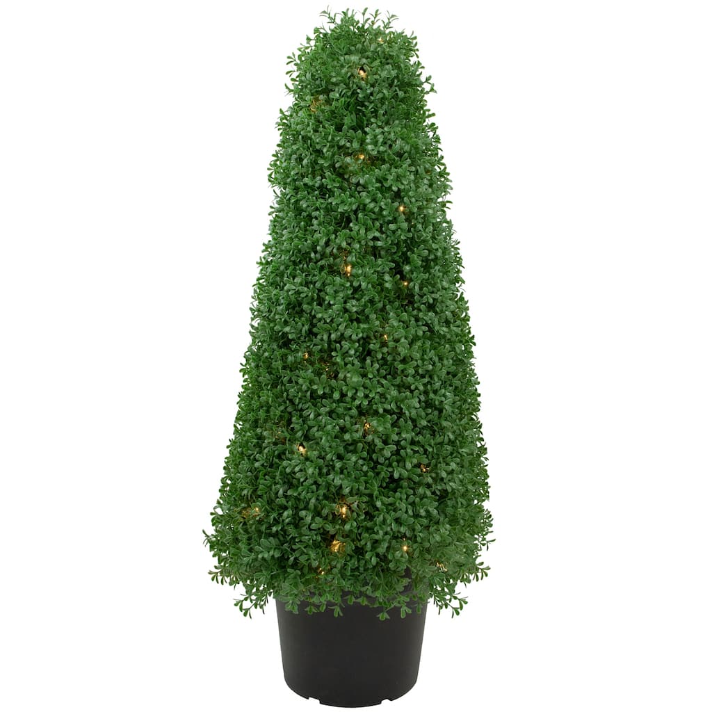 3' Pre-Lit Artificial Boxwood Cone Topiary Tree with Round Pot Clear Lights - 14