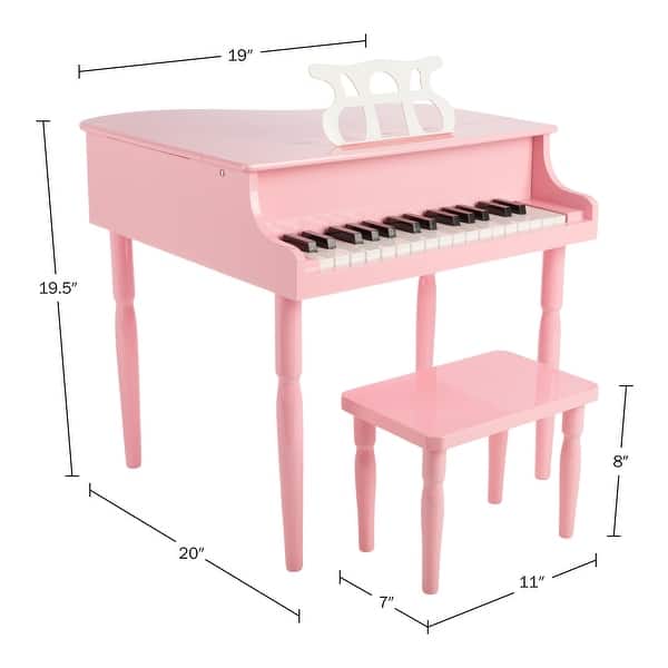 dimension image slide 0 of 3, Hey Play Kids Piano - 30 Key Mini Grand Piano with Music Stand and Bench