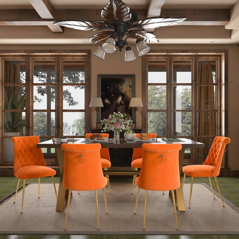 7-Piece Clihome Walut Wood Dining Table with Velvet Chair Dining Chair