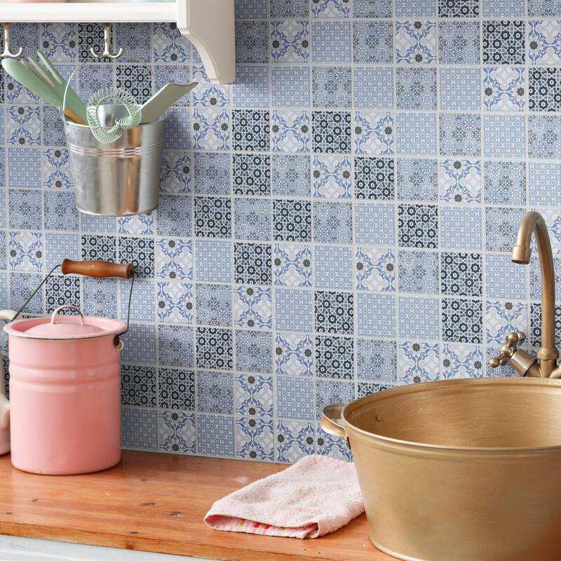 Merola Tile Classico 2" Square Blue 11-3/4" x 11-3/4" Porcelain Mosaic Floor and Wall Tile - Case (10 Tiles)