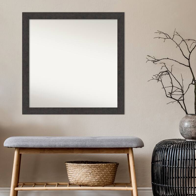 Non-Beveled Bathroom Wall Mirror - Rustic Plank Espresso Narrow Frame