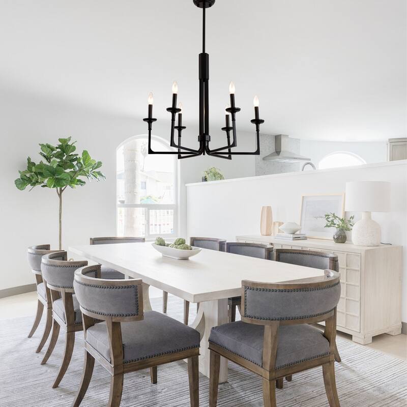 Cusp Barn Industrial Black Chandelier, Farmhouse 6-Light Kitchen Island Pendant Light, Modern Hanging Lighting Fixtures