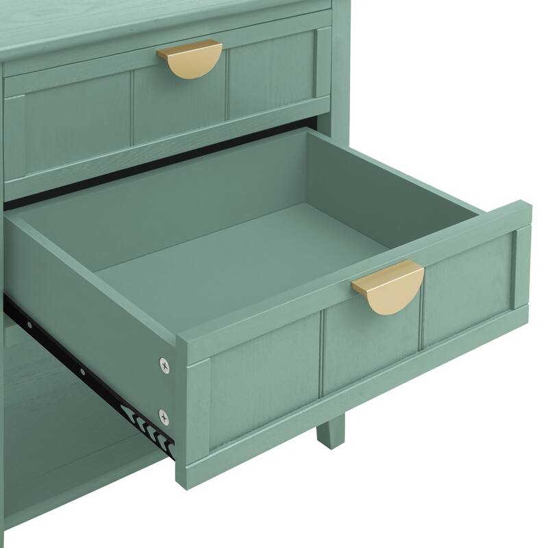 2 Drawer Side table with Bottom Open Shelf and Semi-circular Handle