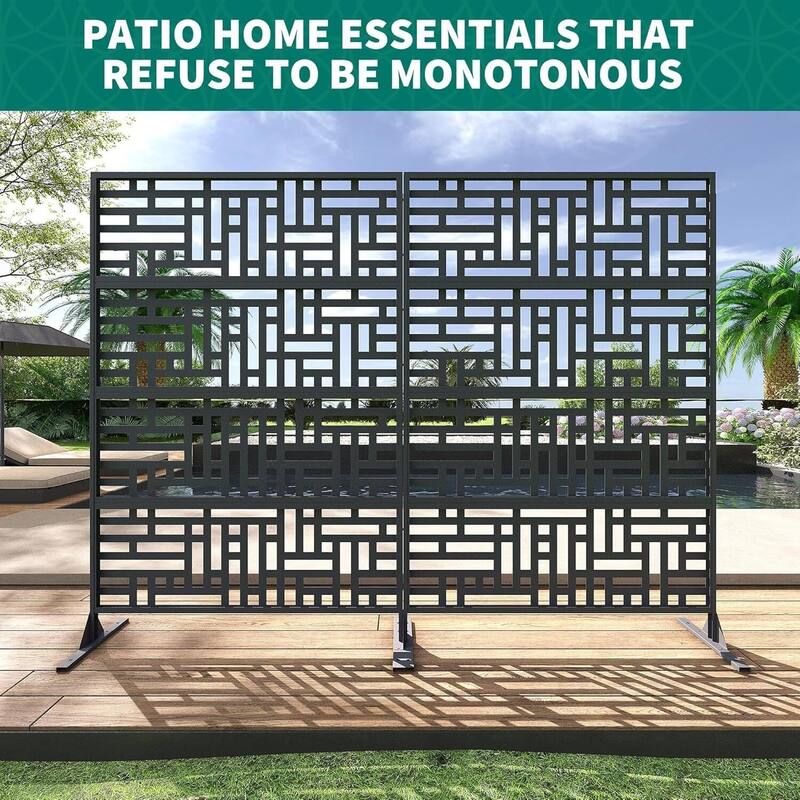 1 Pc Freestanding Decorative Metal Privacy Screen Outdoor with Stand for Balcony, Geometric