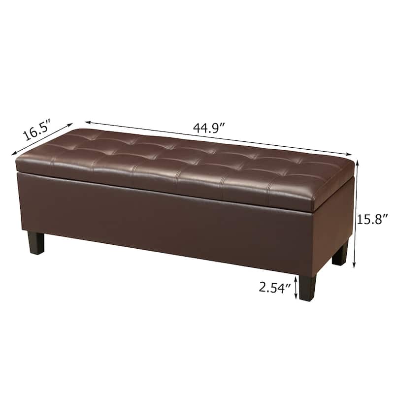Adeco Faux Leather Storage Ottoman Bench for Living Room