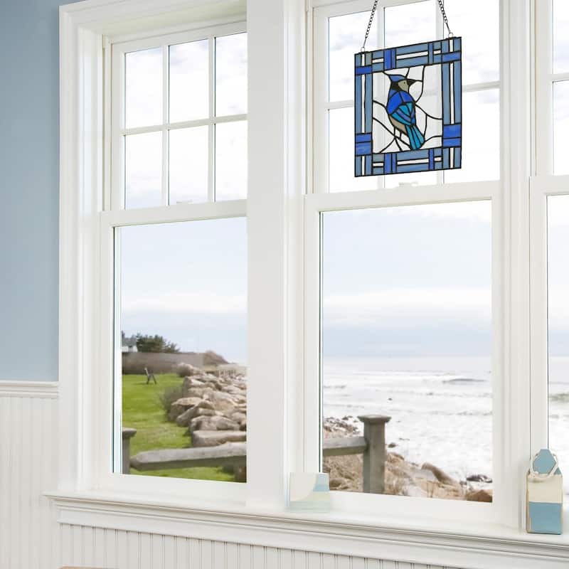 River of Goods 11"H John the Blue Jay Stained Glass Window Panel - 11" x 0.25" x 11"