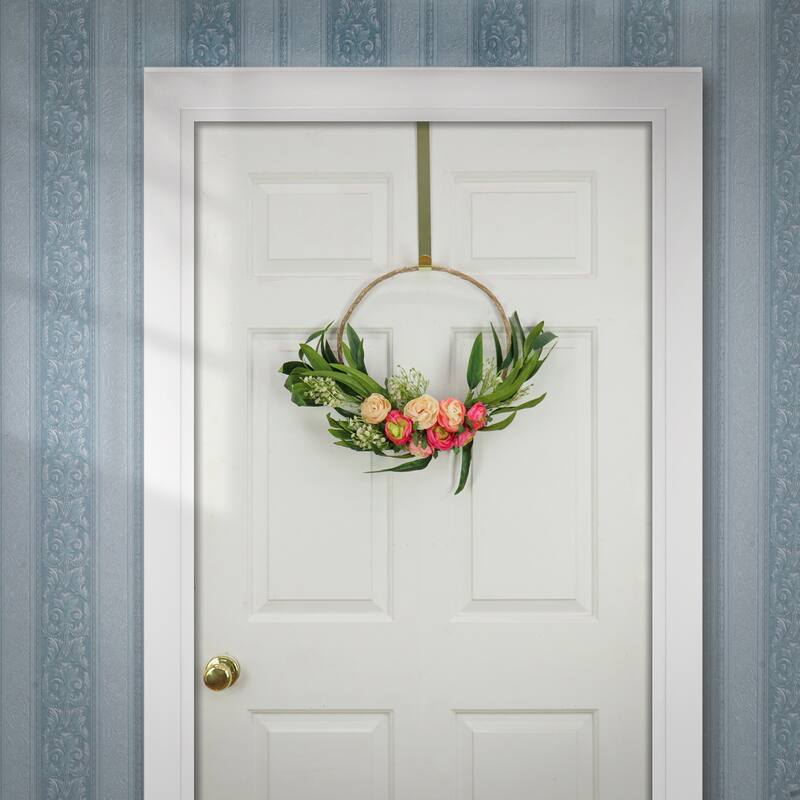National Tree Company 16 inch Artificial Eucalyptus and Buttercups Spring Wreath, Realistic Floral Decoration for Front Door