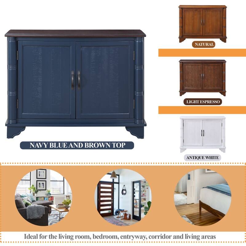 Retro Style Accent Storage Cabinet with Adjustable Shelves,Wood Grain Texture