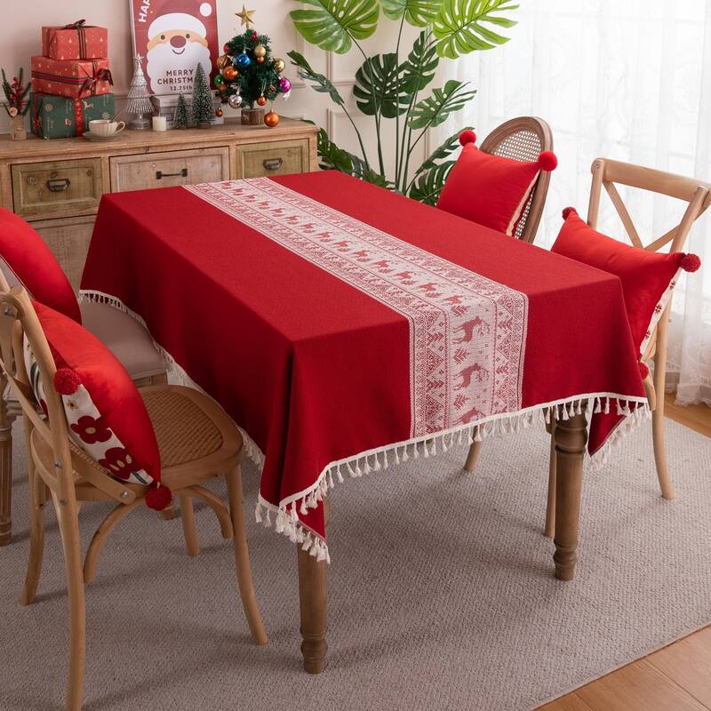 High Quality Washable Rectangle Polyester tablecloths, Wrinkle Resistant Washable Dining Room Table linen for Rectangle Table - Deer Pattern -  55" x 86"