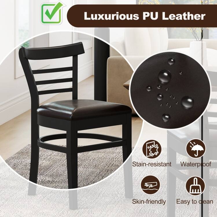 Set of 2 Rubber Wood PU Leather Padded Mid-Century Dining Chairs Set with Ergonomic Backrest - 16.5" x 19" x 31"