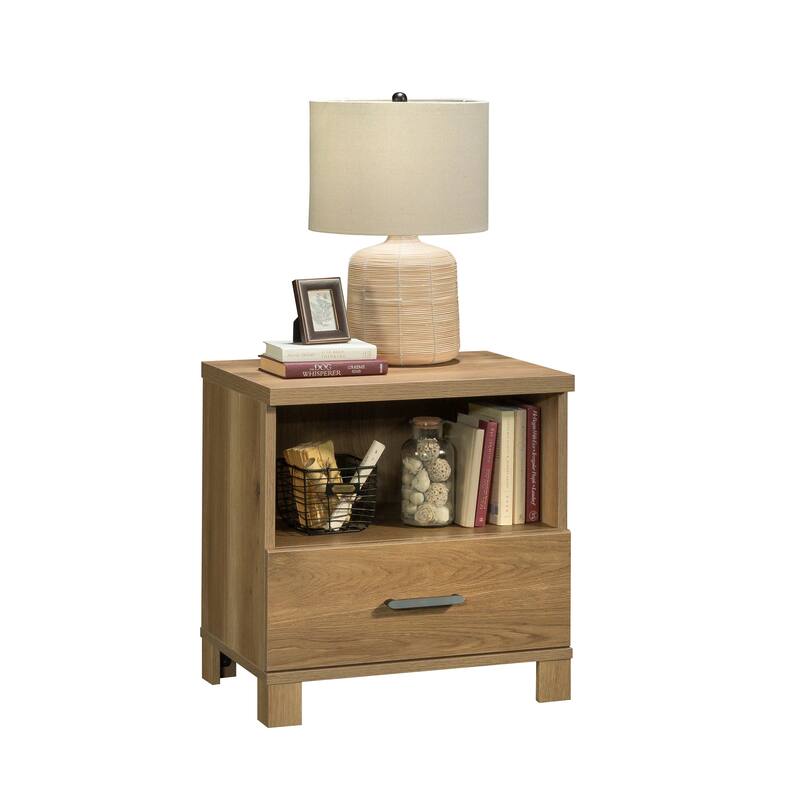 Wood Country Nightstand with 1 Drawer and Open Shelf, Brown