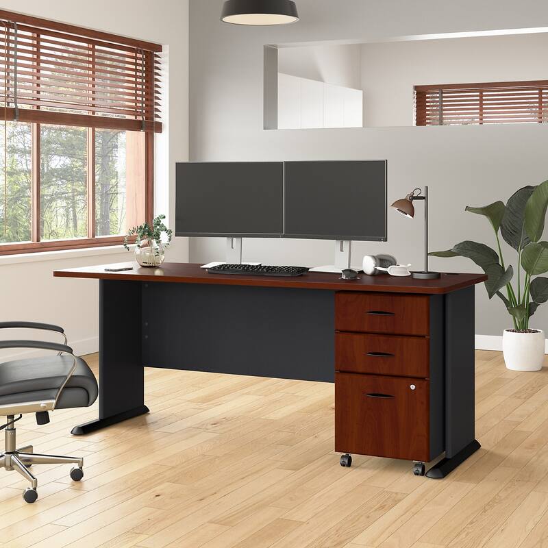 Series A 72W Desk with Mobile File Cabinet by Bush Business Furniture - Hansen Cherry/Galaxy