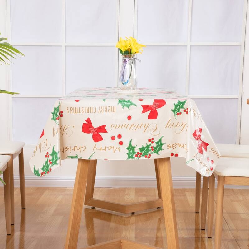 Ray Star Celebrate tablecloth Flannel Backing Christmas plants - 52"X90"