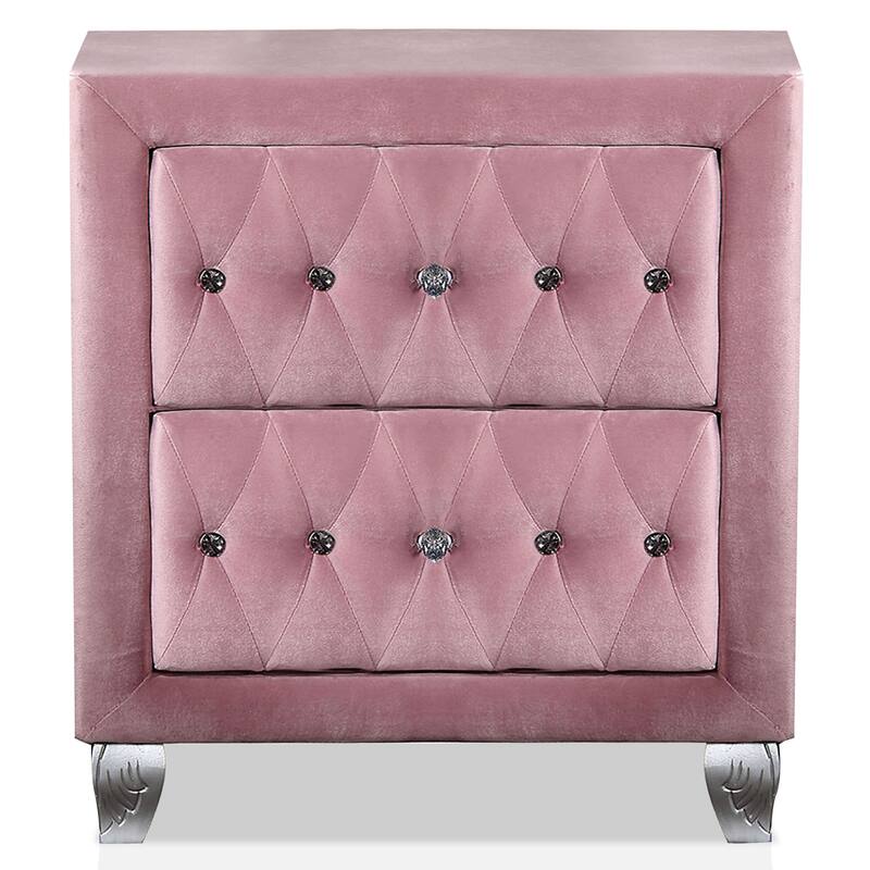 Vyvi Glam Pink Fabric 5-Piece Upholstered Panel Bedroom Set by Furniture of America