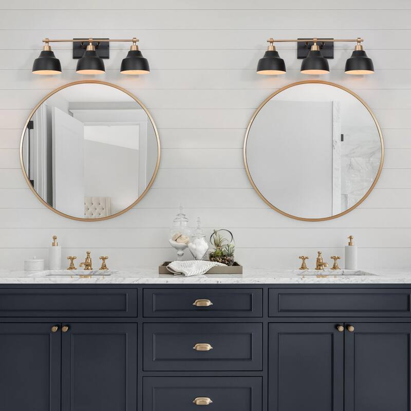 Modern Black Gold 3-light Bathroom Vanity Lights Metal Wall Sconces - Black and Gold - L24.5" x W 7"x H 8"