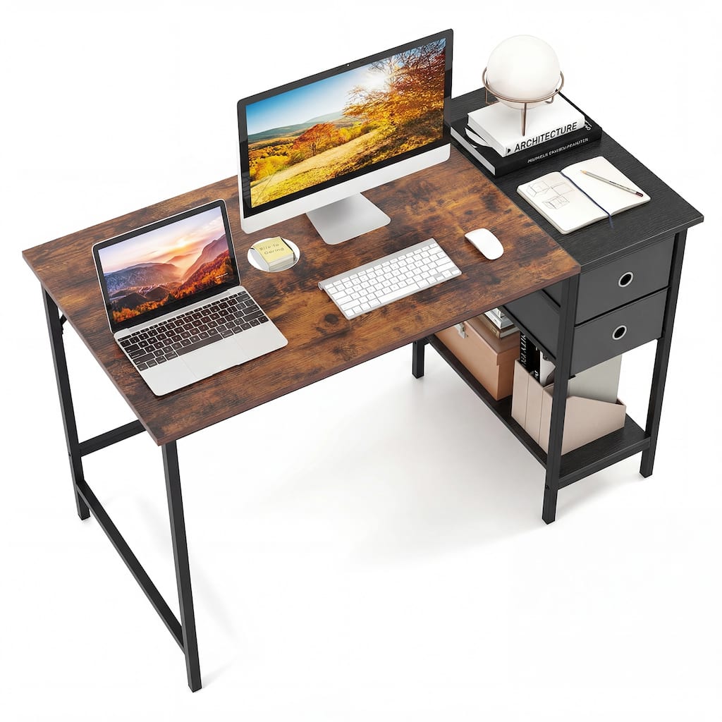 Gymax 48'' Home Office Desk w/ Storage Headphone Hook Shelf & 2