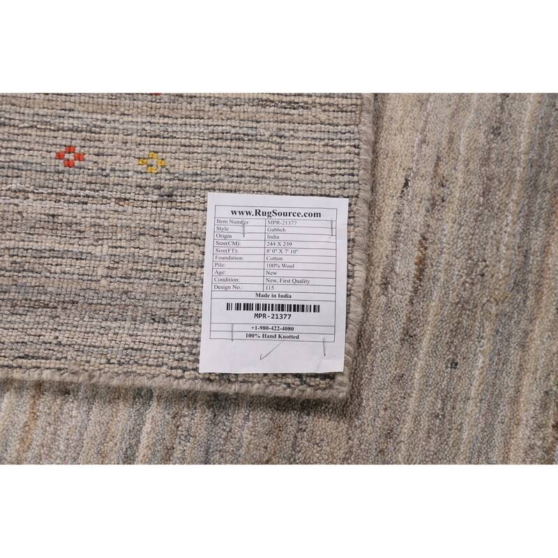Earth Tone Gabbeh Square Area Rug Hand-Knotted Oriental Wool Carpet - 7'10" X 8'0"
