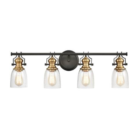 Chadwick 4-Light Vanity Light in Oil Rubbed Bronze and Satin Brass with Seedy Glass
