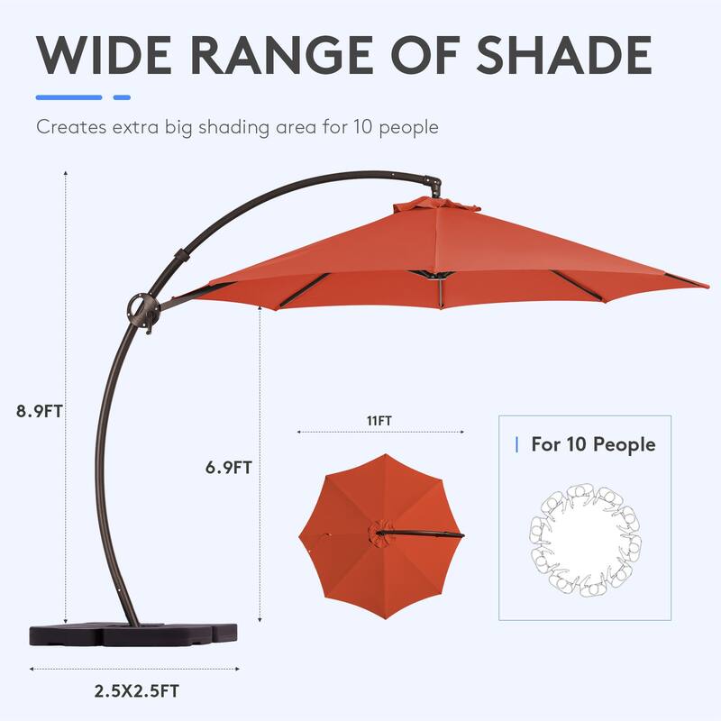 11 ft.Aluminum Curvy Cantilever Offset Hanging Patio Umbrella With Sandbag Base