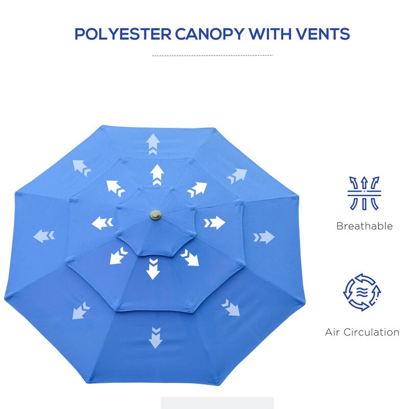 3-Tier Patio Umbrella Outdoor Sunshade with Crank, Push Button Tilt for Patio Backyard and Lawn, Tan