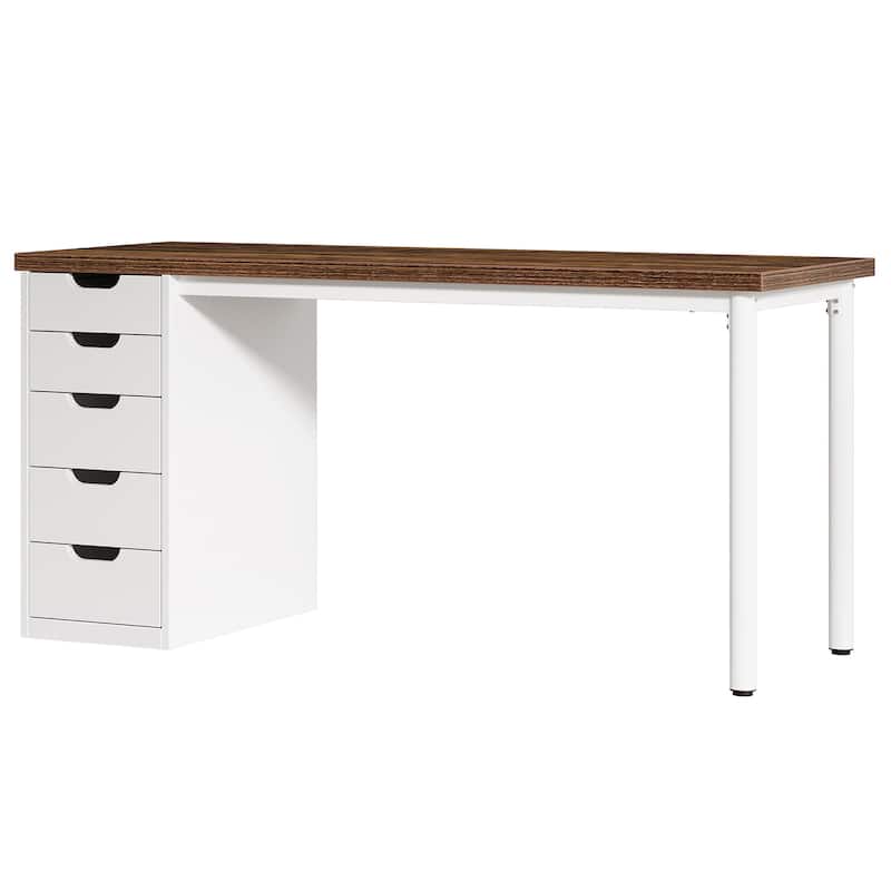 Computer Desk with 5 Drawers, 47 inches Rustic Home Office Desk with Storage, Modern Simple Laptop Desk Study Writing Table