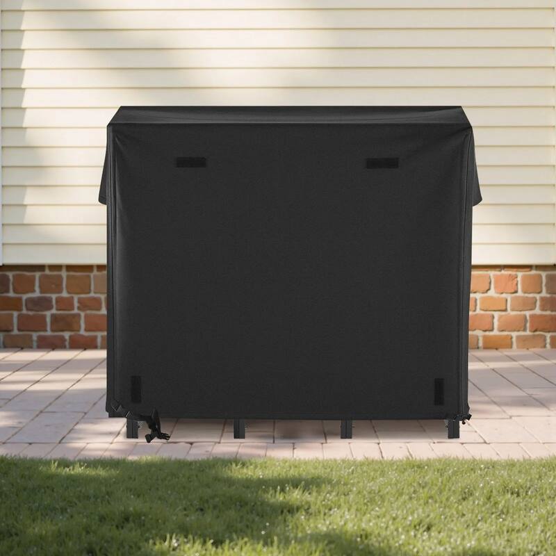 Black Steel Firewood Storage Rack with Full Coverage 600D Oxford Fabric Protective Cover - 48.03 × 12.60 × 46.46 in