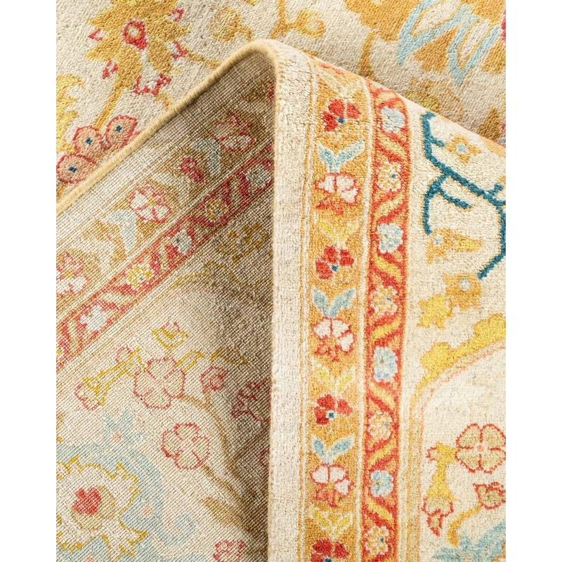 Overton Hand Knotted Wool Traditional Oriental Ivory Area Rug - 5' x 8'