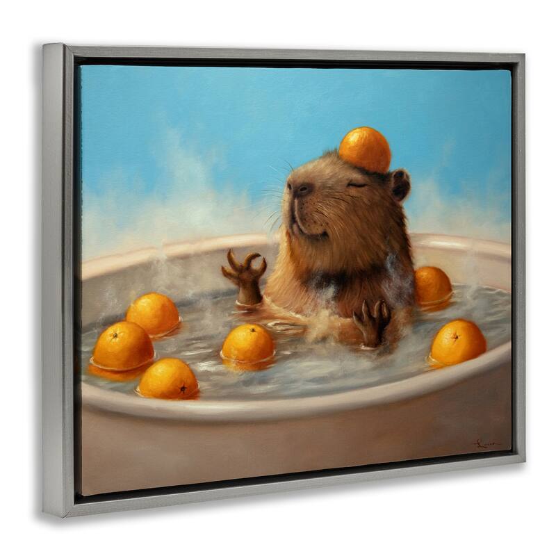 Stupell Capybara in Orange Bath Framed Floater Canvas Wall Art Design By Lucia Heffernan