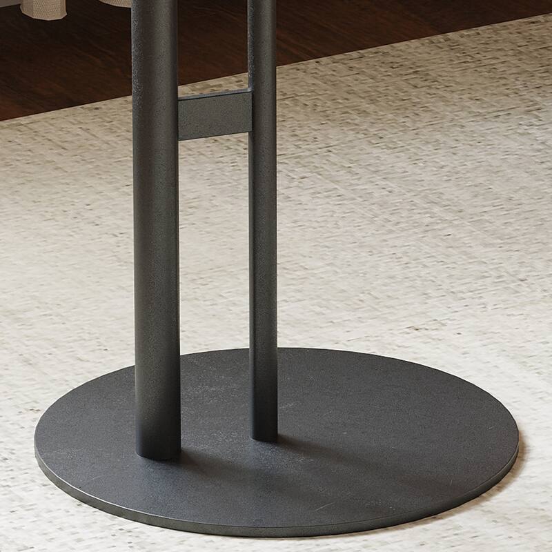Modern Round Side Table - Gray Leather Tabletop with Black Metal Frame