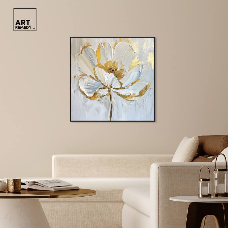 Art Remedy Gold Magnolia II Framed Floral Fine 1 Piece Canvas Wall Art