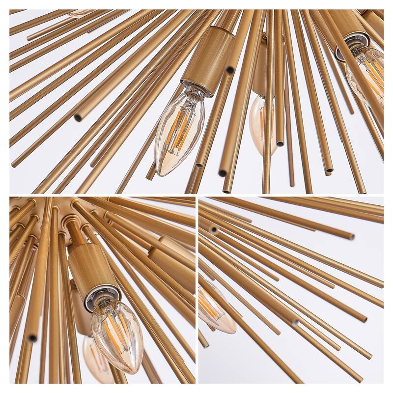 29" Mid-Century Modern 12-Light Starburst Chandelier-Gold Sputnik Pendant Light Fixture