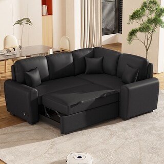 Grey L-Shape Sleeper Sectional Sofa with USB Charging Port - Bed Bath ...