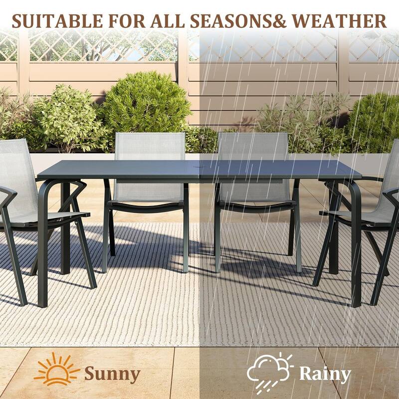 70.9" x 35" Outdoor Dining Table, with Slat Top & Umbrella Hole