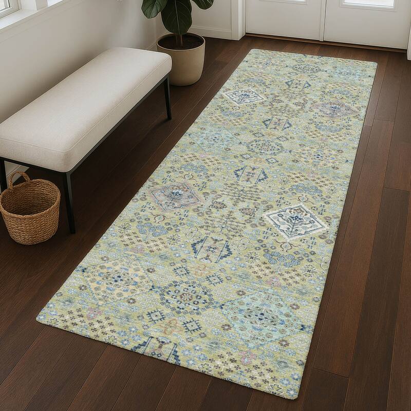 Machine Washable Indoor/ Outdoor Boho Panel Chantille Rug