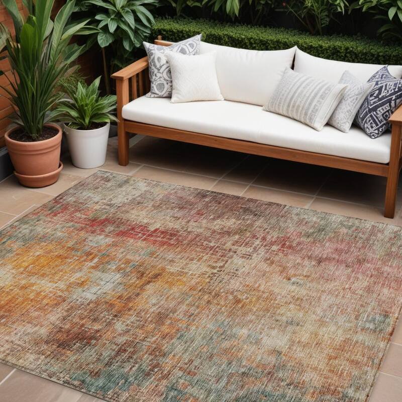 HomeRoots Abstract Transitional Rectangle Outdoor Rug - 8' X 10'