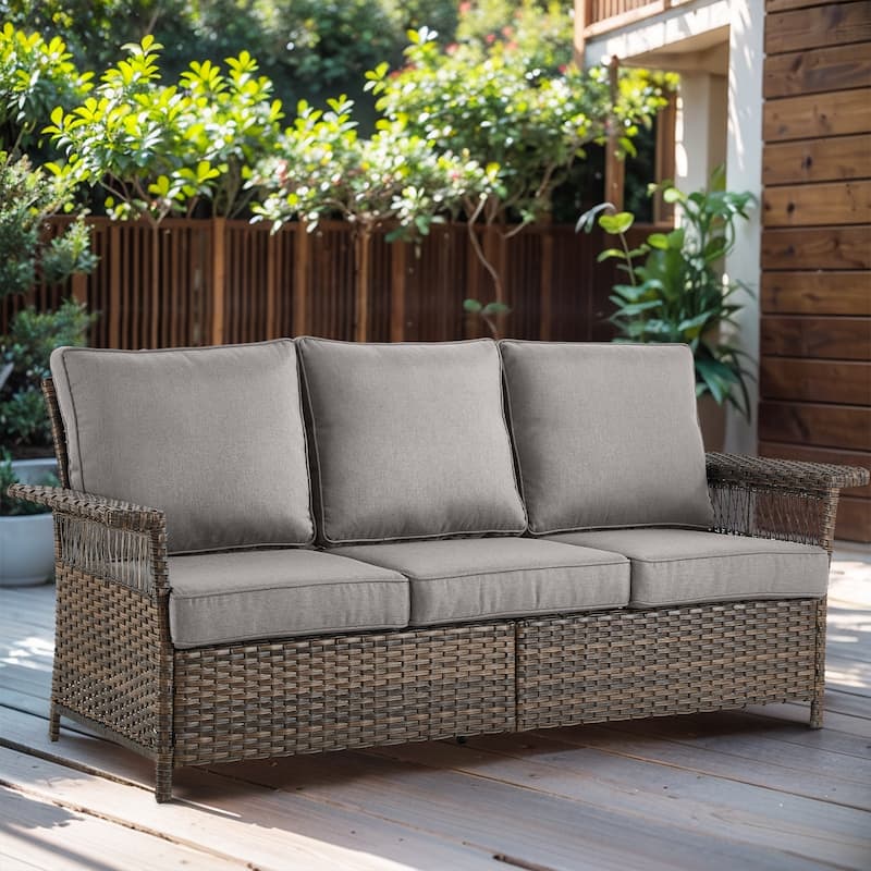 Gymojoy Outdoor Patio Couch Wicker Sofa with Deep Seating - Brown - Grey