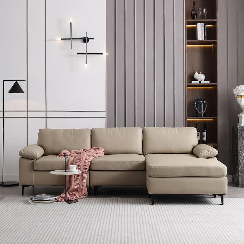 OVIOS Reversible Chaise Sofa With Fluffy Cushions Metal Legs