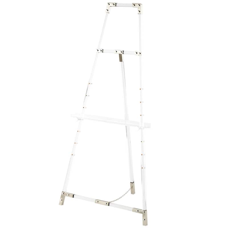 Acrylic Plastic Adjustable 7 Tier Display Easel with Silver or Gold Accents and Chain Support - Clear - Roche River Decor - Silver - 57"H