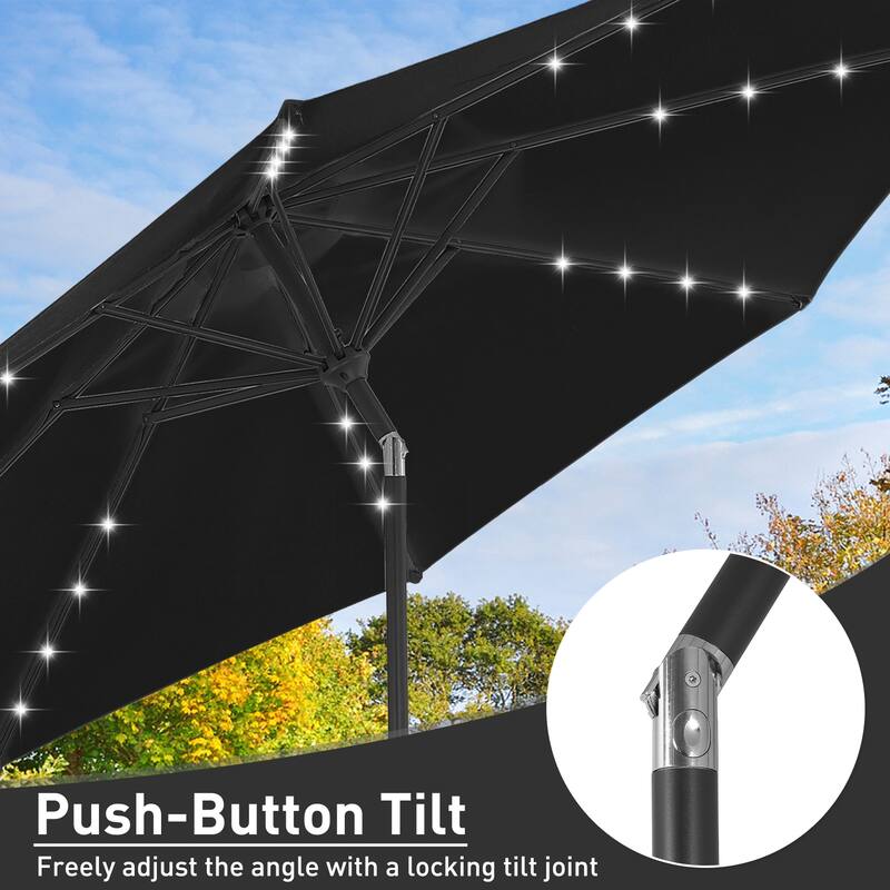 10ft Patio Umbrella with Lights Outdoor Solar Umbrella
