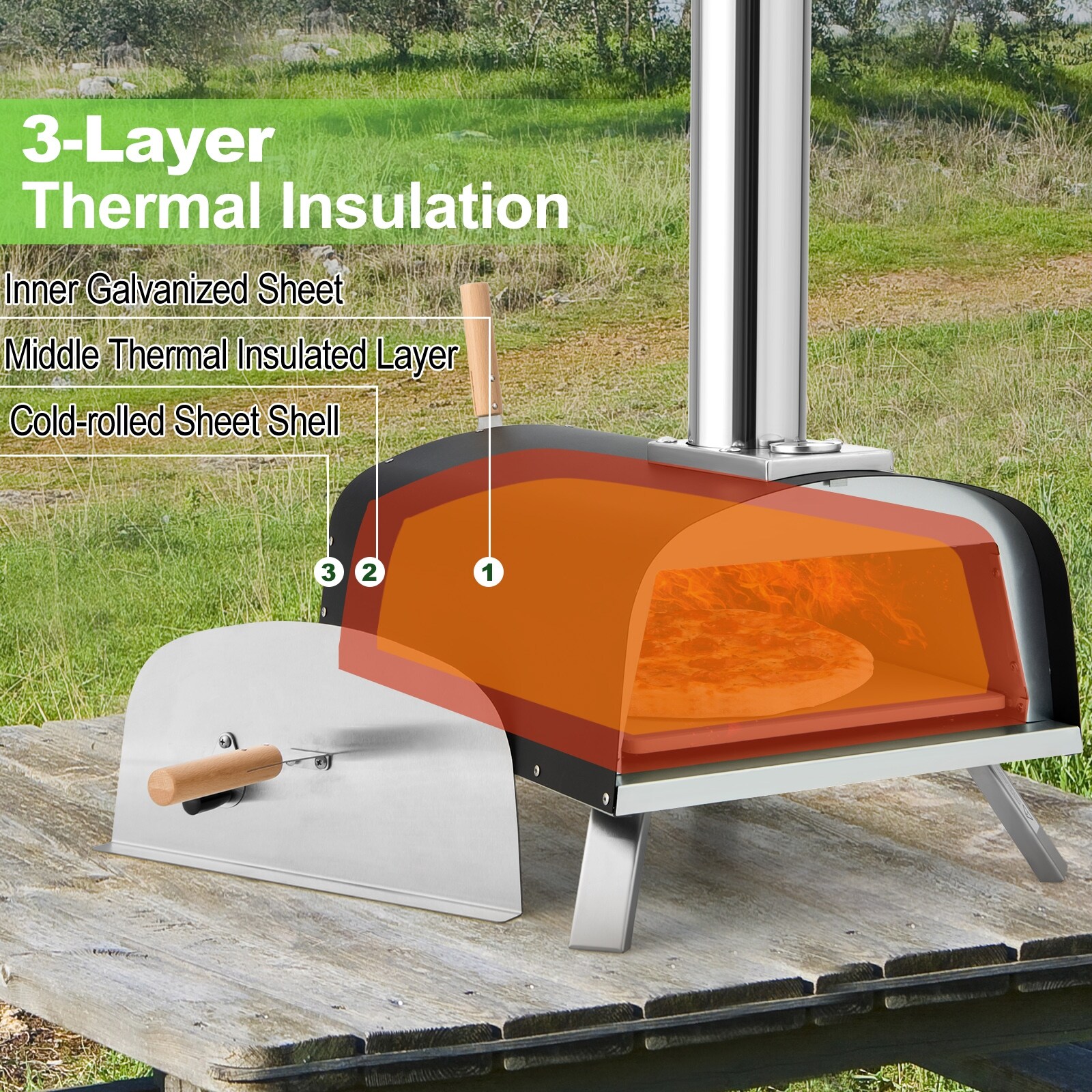 Portable Stainless Steel Outdoor Pizza Oven with 12 Inch Pizza Stone Black