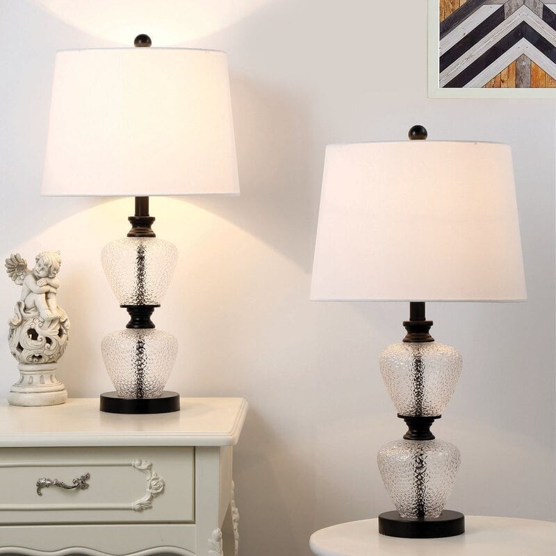25.5" Metal Glass Table Lamp Set (Set of 2)