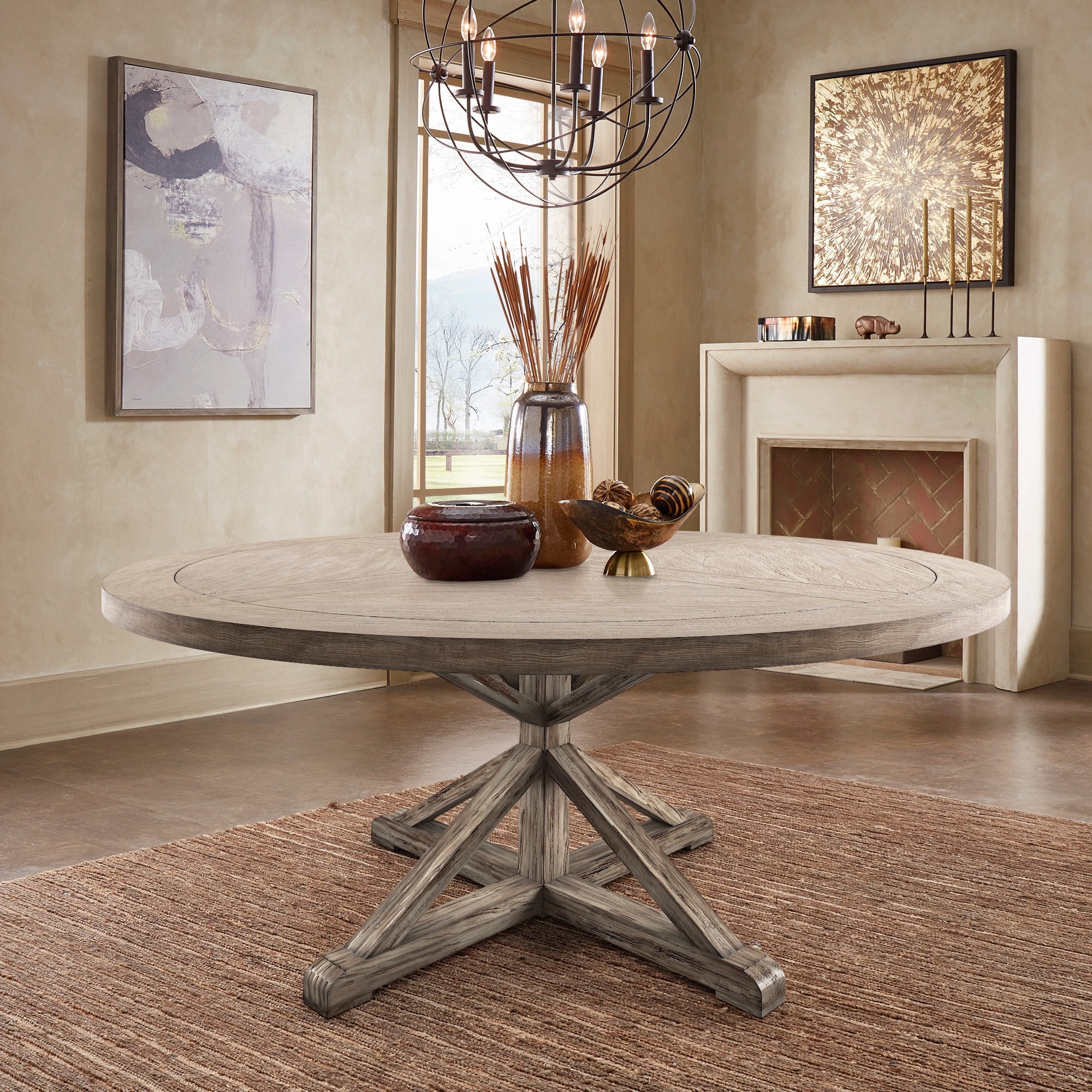 Benchwright Antique Grey Oak Round Dining Table By Inspire Q Artisan Sale