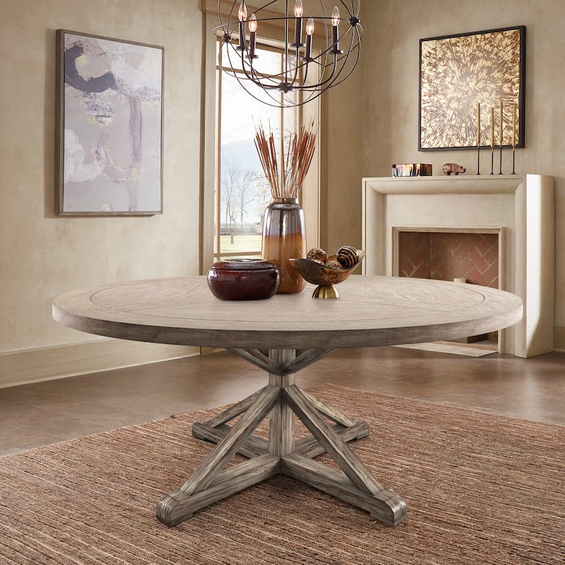 Benchwright Round Antique Grey Oak Dining Table by iNSPIRE Q Artisan - 72" Table