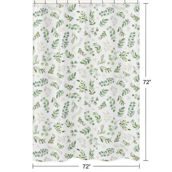 Floral Leaf Collection Bathroom Fabric Bath Shower Curtain - Green and White Boho Watercolor Botanical Woodland Tropical Garden