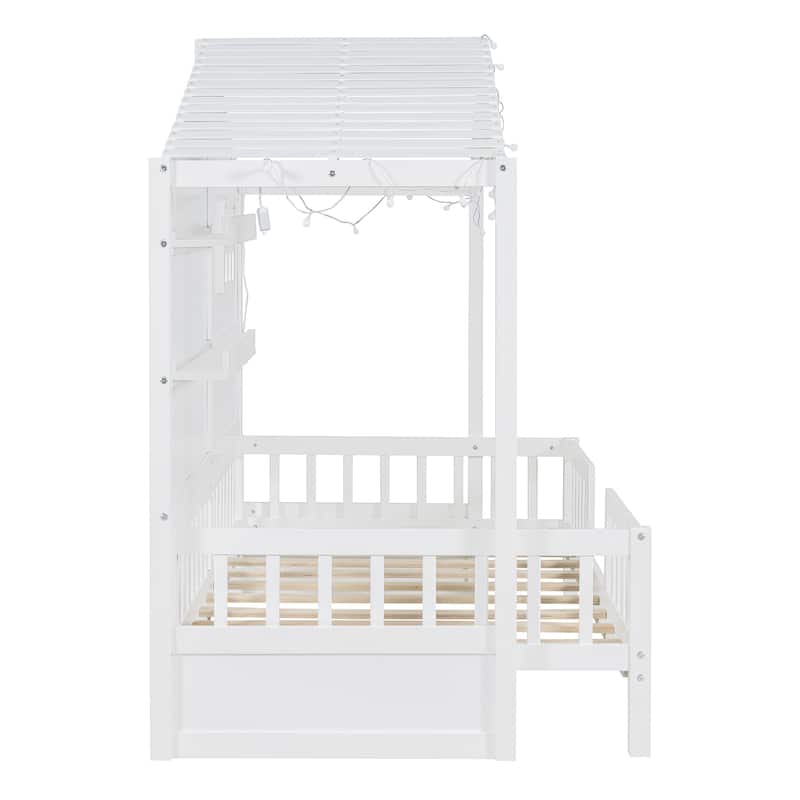Twin Size House Bed with Shelves
