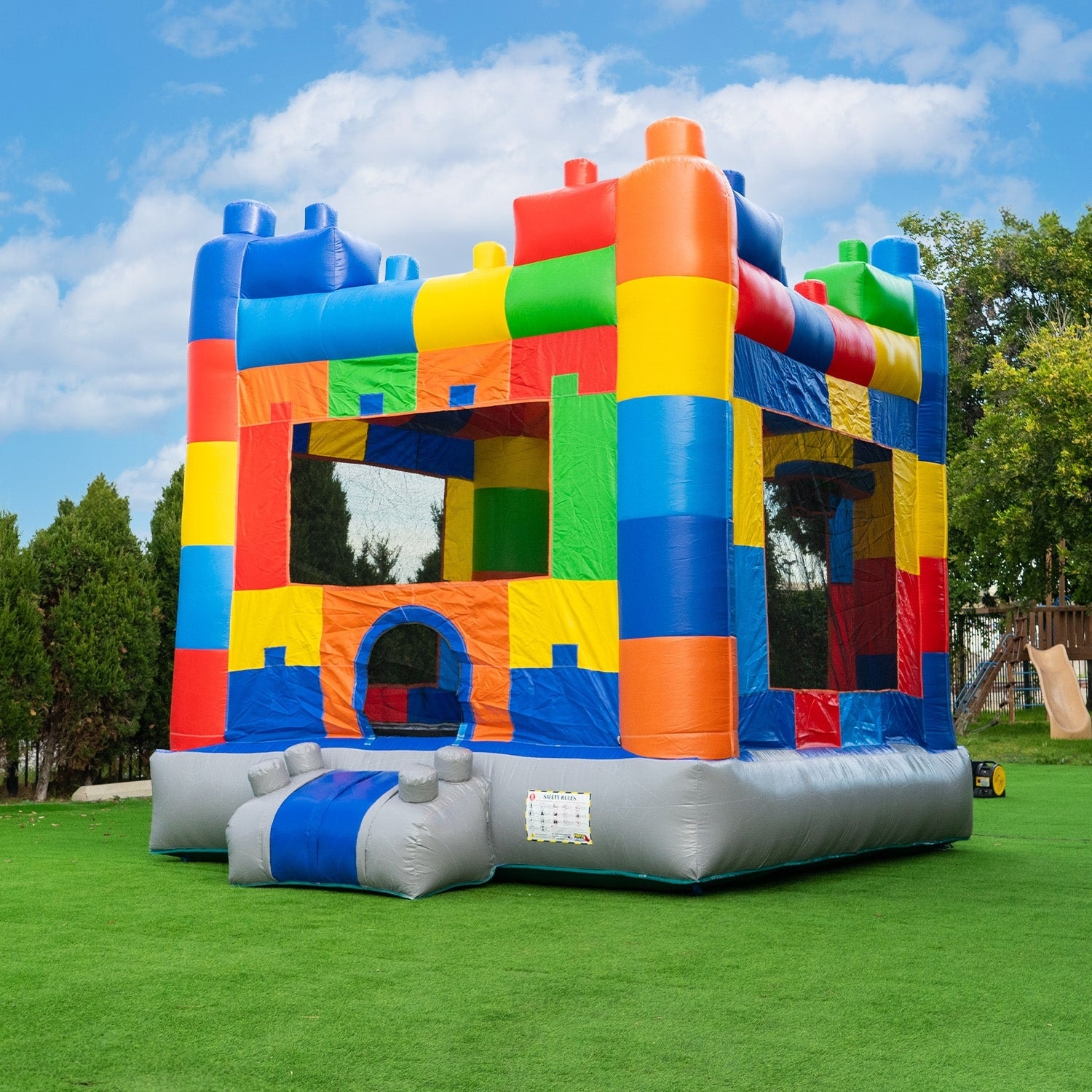 HeroKiddo 14 ft. Block Party Commercial Grade Inflatable Bounce House for Kids, Includes Basketball Hoop & Air Blower